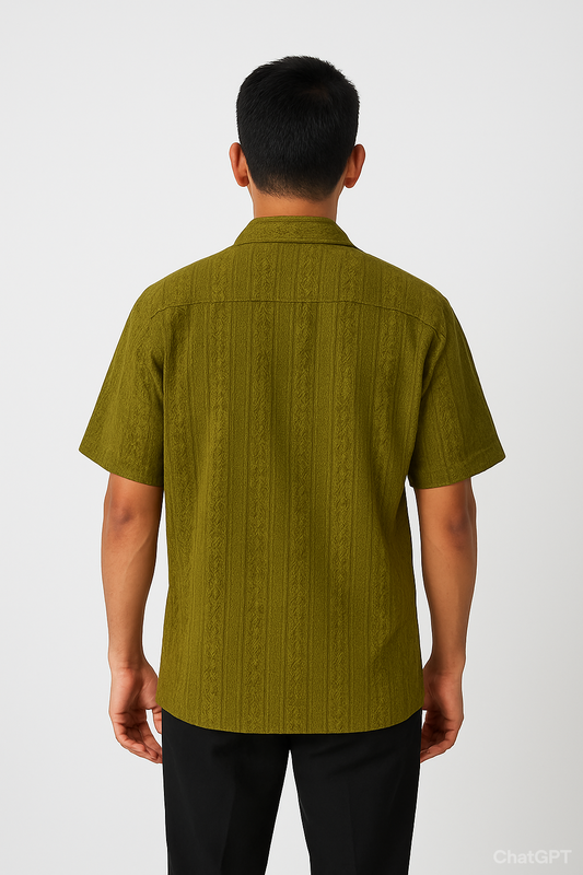COTTON - OLIVE GREEN HALF SLEEVES SHIRT