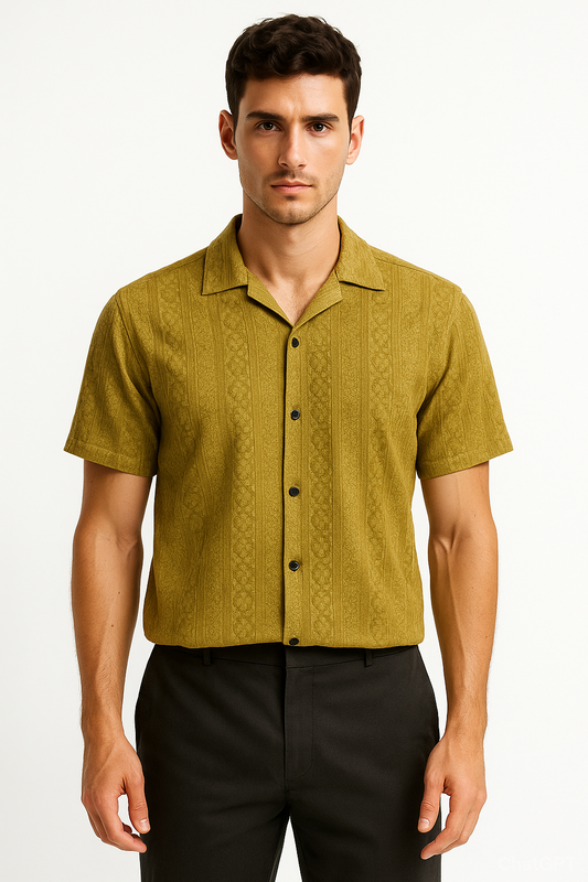 COTTON - OLIVE GREEN HALF SLEEVES SHIRT