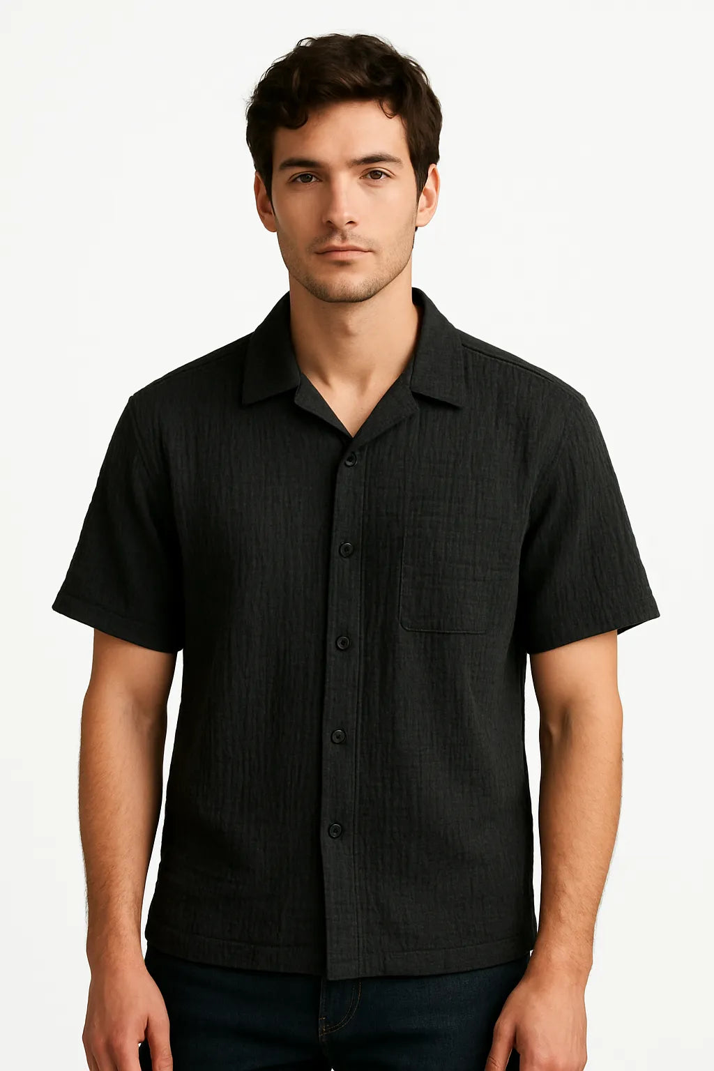 COTTON - BLACK HALF SLEEVES SHIRT